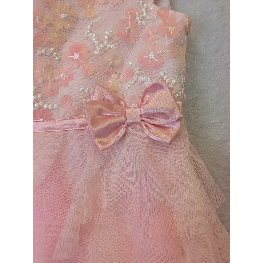 Jona‎ Michelle Girls Pink Floral Embroidered Tulle Ruffle Party Dress Size 7
